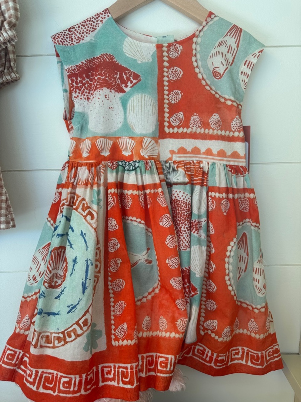 HUNTER BELL Orange & Aqua Shell-Print Cotton Sundress